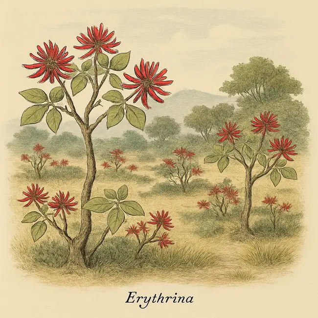 Erythrina – Botanische Illustration des natürlichen Lebensraums