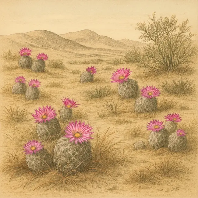 Escobaria – Botanische Illustration des natürlichen Lebensraums