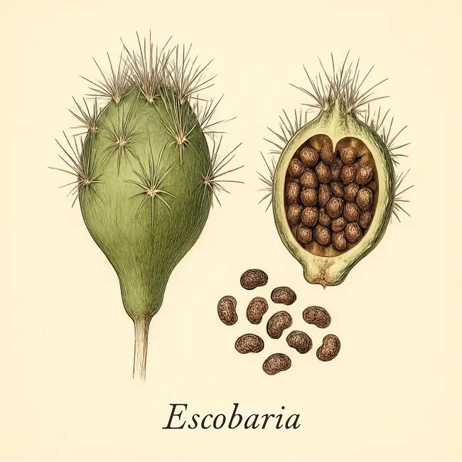 Escobaria – Botanische Illustration von Frucht und Samen
