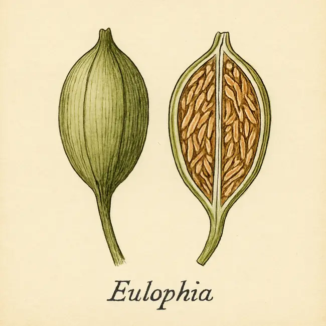 Eulophia – Botanische Illustration von Frucht und Samen