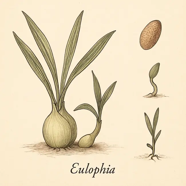 Eulophia – Botanische Illustration der Vermehrung