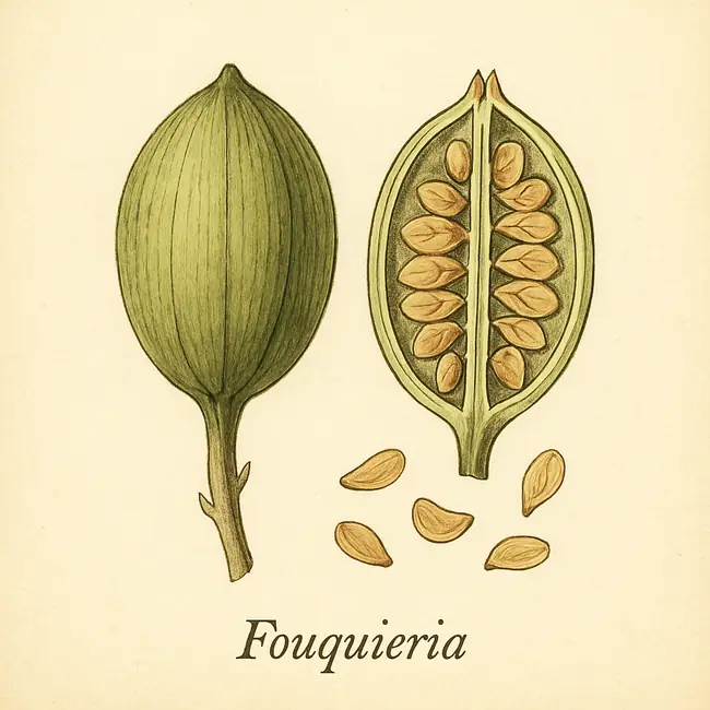 Fouquieria – Botanische Illustration von Frucht und Samen