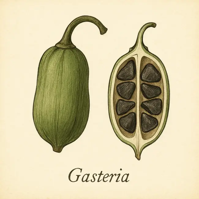 Gasteria – Botanische Illustration von Frucht und Samen
