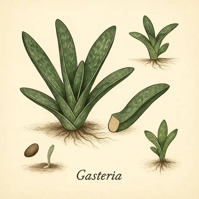Gasteria – Botanische Illustration der Vermehrung