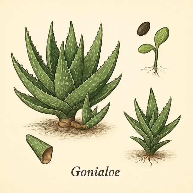 Gonialoe – Botanische Illustration der Vermehrung