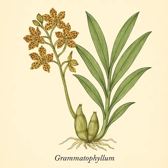 Grammatophyllum – Botanische Illustration des Habitus