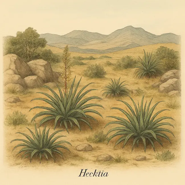 Hechtia – Botanische Illustration des natürlichen Lebensraums