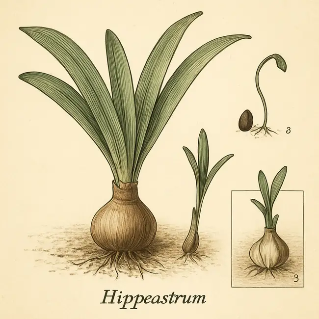 Hippeastrum – Botanische Illustration der Vermehrung