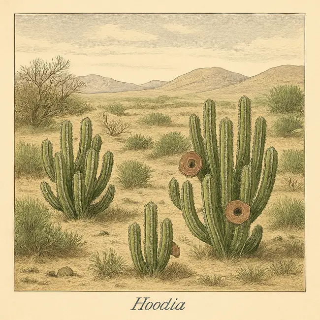 Hoodia – Botanische Illustration des natürlichen Lebensraums