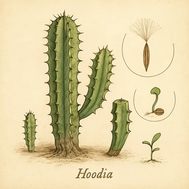 Hoodia – Botanische Illustration der Vermehrung