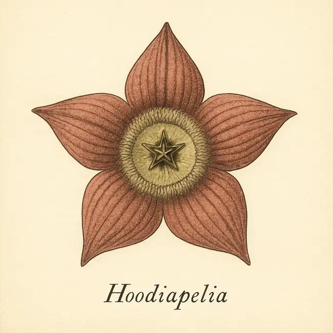 Hoodiapelia – Botanische Illustration der Blüte