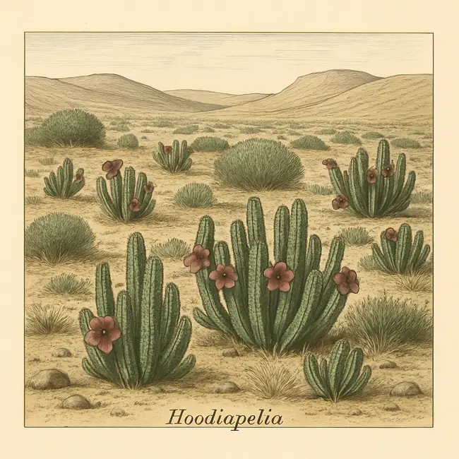 Hoodiapelia – Botanische Illustration des natürlichen Lebensraums