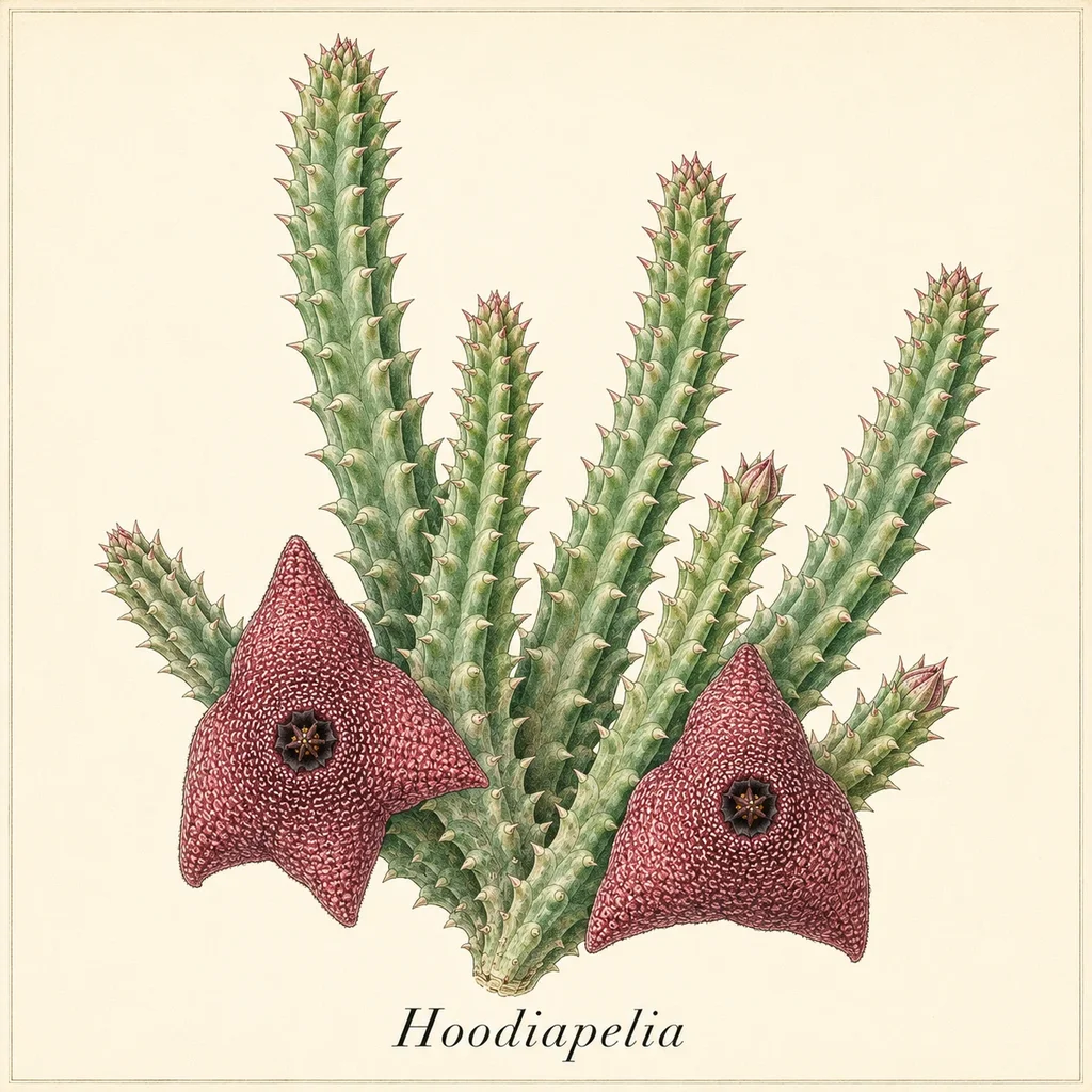 Hoodiapelia – Botanische Illustration des Habitus