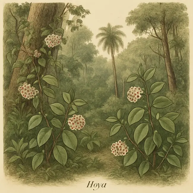 Hoya – Botanische Illustration des natürlichen Lebensraums