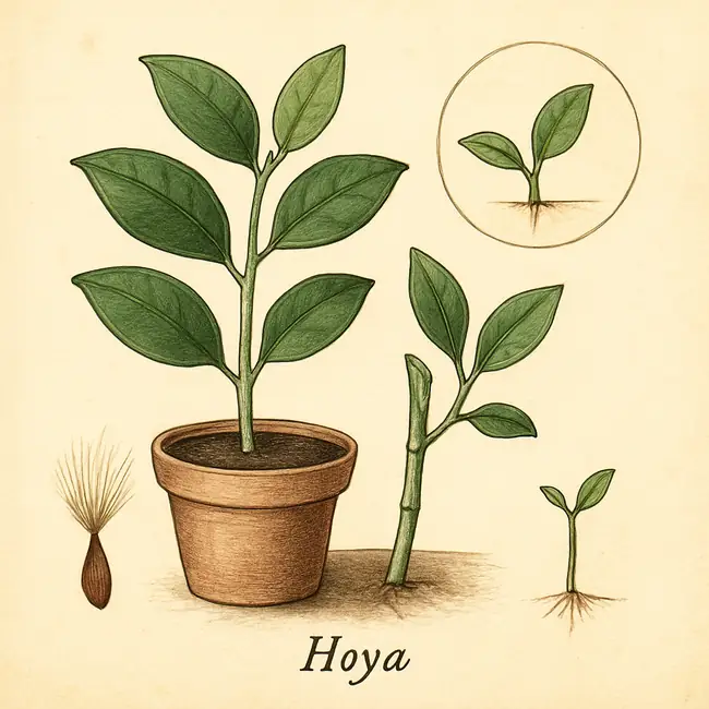 Hoya – Botanische Illustration der Vermehrung