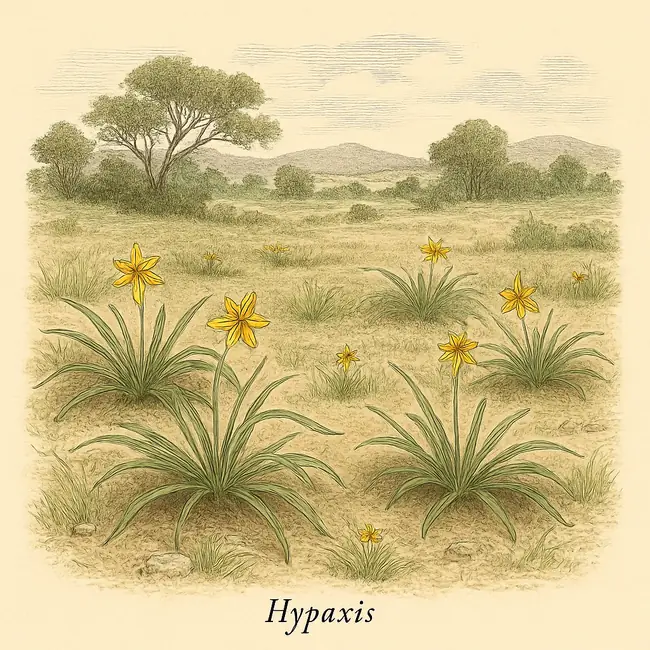Hypoxis – Botanische Illustration des natürlichen Lebensraums