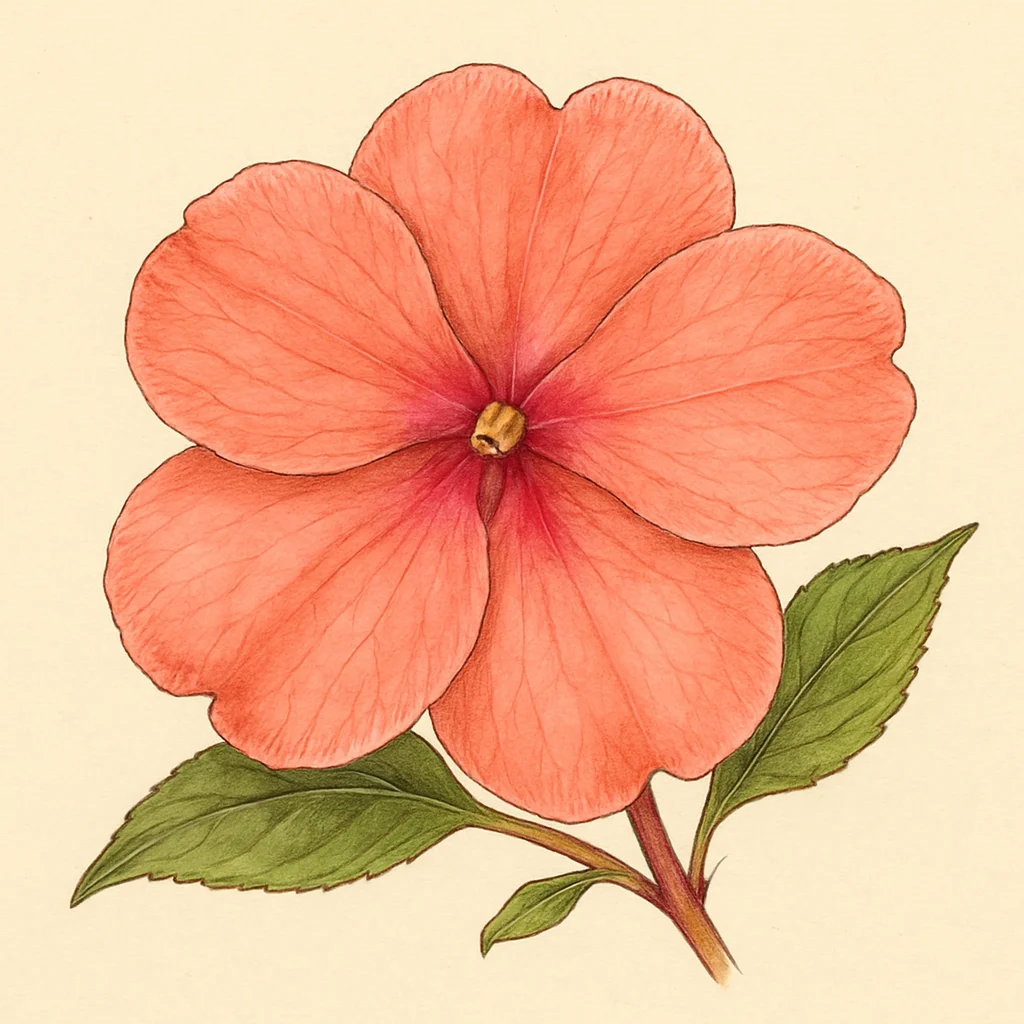 Impatiens – Botanische Illustration der Blüte