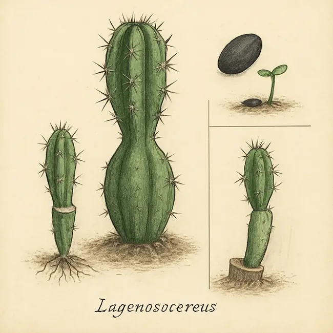 Lagenosocereus – Botanische Illustration der Vermehrung