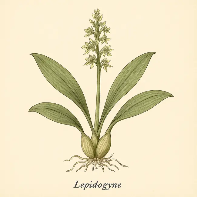 Lepidogyne – Botanische Illustration des Habitus