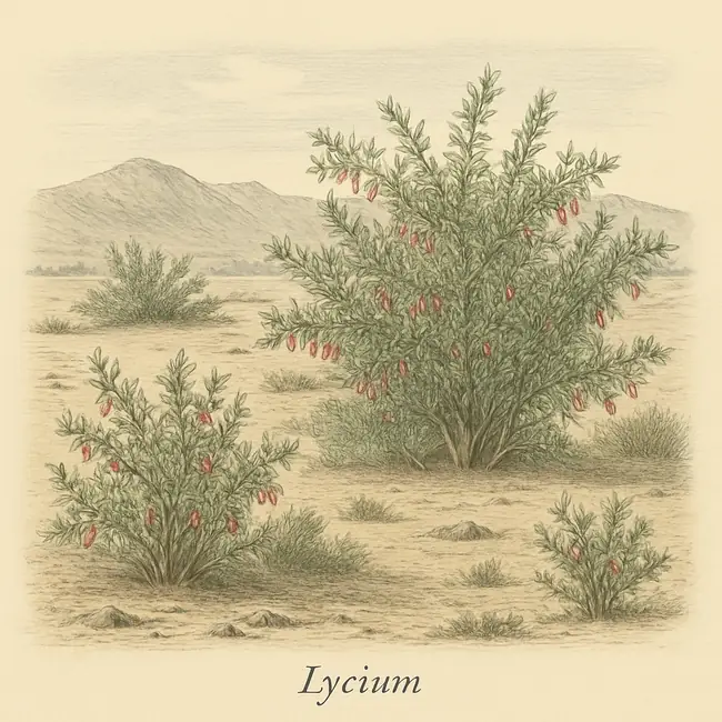 Lycium – Botanische Illustration des natürlichen Lebensraums
