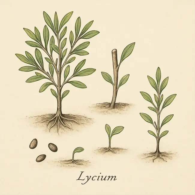 Lycium – Botanische Illustration der Vermehrung