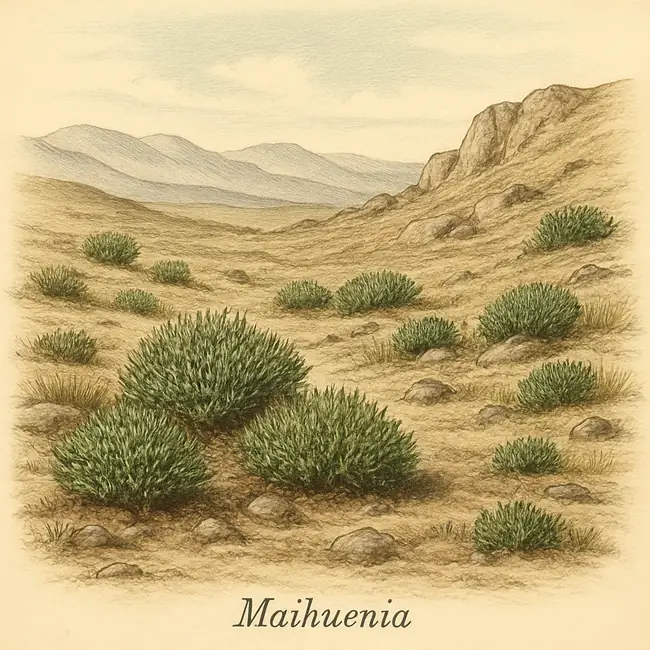 Maihuenia – Botanische Illustration des natürlichen Lebensraums