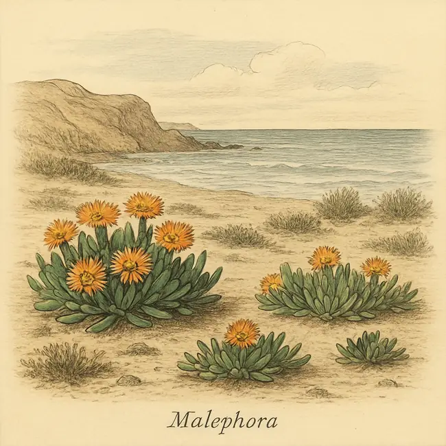 Malephora – Botanische Illustration des natürlichen Lebensraums