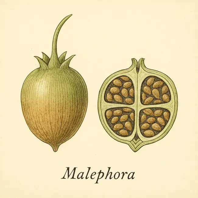Malephora – Botanische Illustration von Frucht und Samen