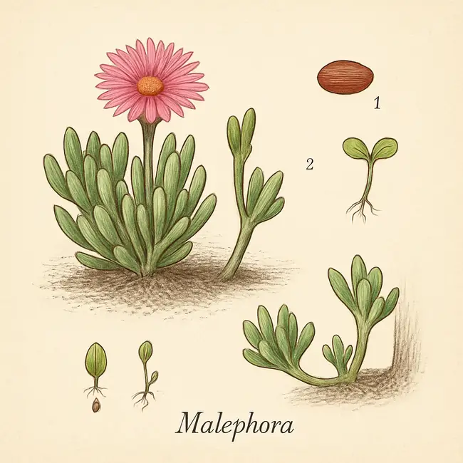 Malephora – Botanische Illustration der Vermehrung