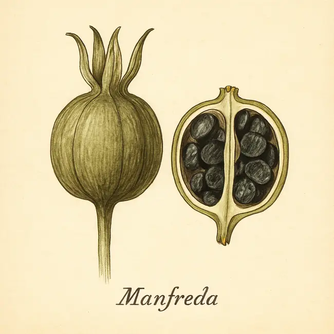 Manfreda – Botanische Illustration von Frucht und Samen