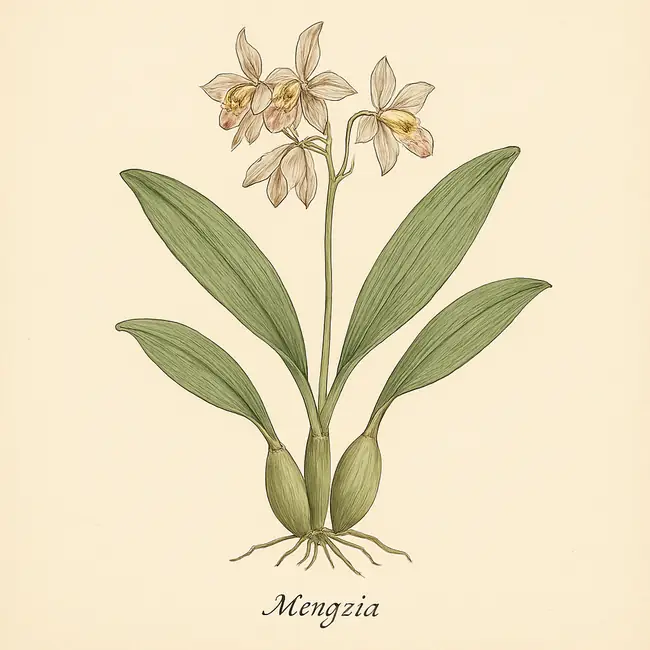 Mengzia – Botanische Illustration des Habitus