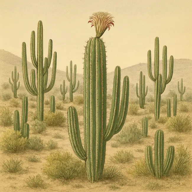 Neobuxbaumia – Botanische Illustration des natürlichen Lebensraums