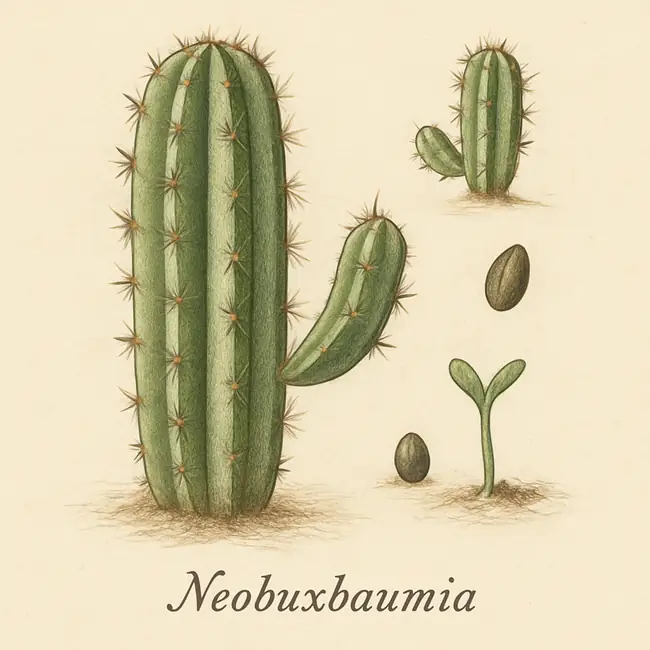 Neobuxbaumia – Botanische Illustration der Vermehrung