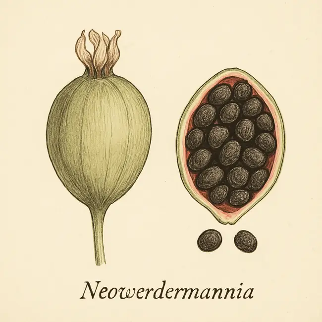 Neowerdermannia – Botanische Illustration von Frucht und Samen