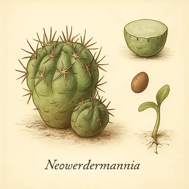 Neowerdermannia – Botanische Illustration der Vermehrung