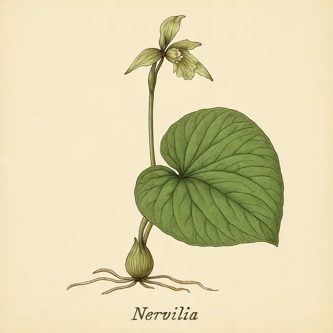 Nervilia – Botanische Illustration des Habitus