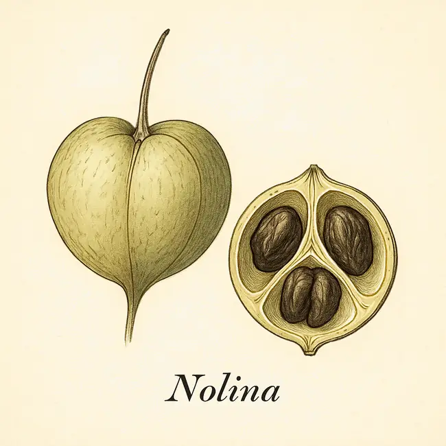 Nolina – Botanische Illustration von Frucht und Samen