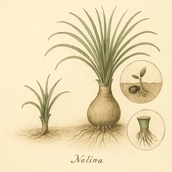 Nolina – Botanische Illustration der Vermehrung