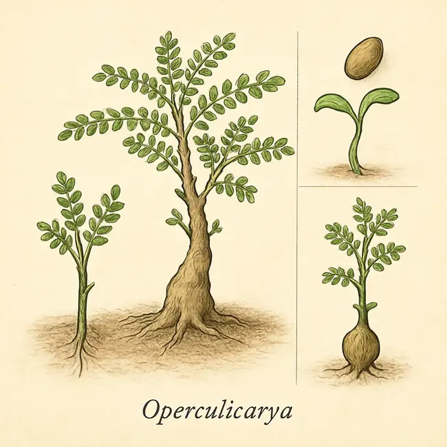 Operculicarya – Botanische Illustration der Vermehrung