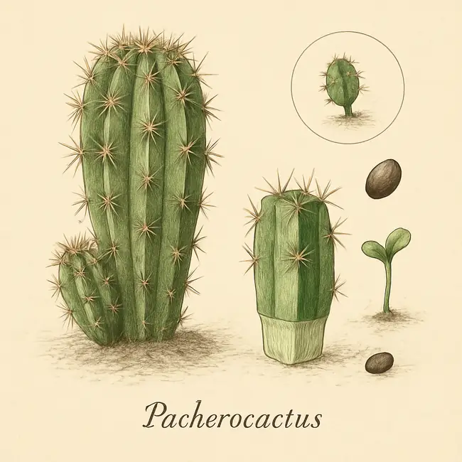 Pacherocactus – Botanische Illustration der Vermehrung