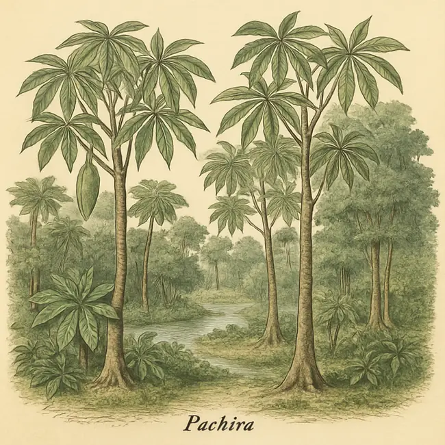 Pachira – Botanische Illustration des natürlichen Lebensraums