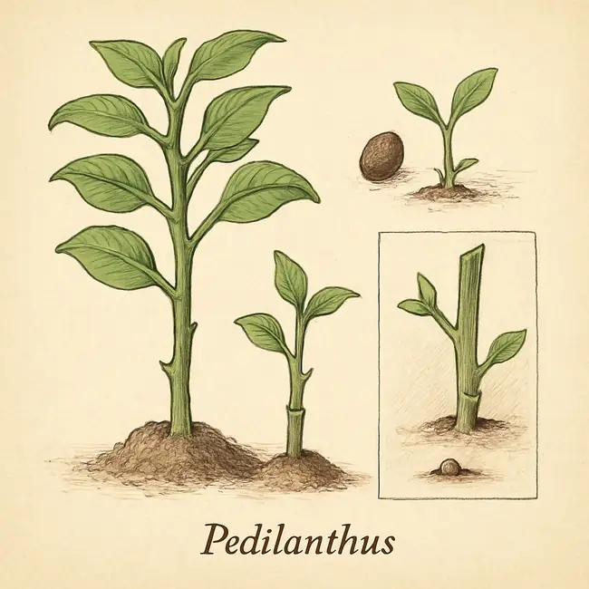 Pedilanthus – Botanische Illustration der Vermehrung