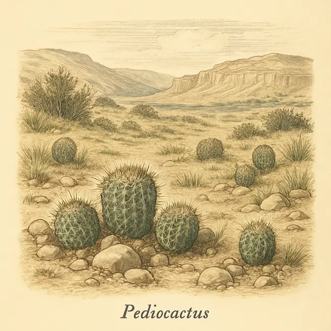 Pediocactus – Botanische Illustration des natürlichen Lebensraums