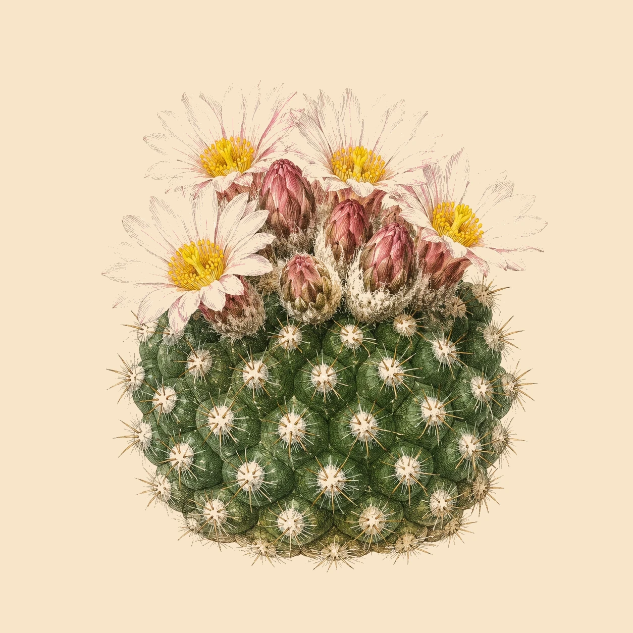 Pediocactus – Botanische Illustration des Habitus