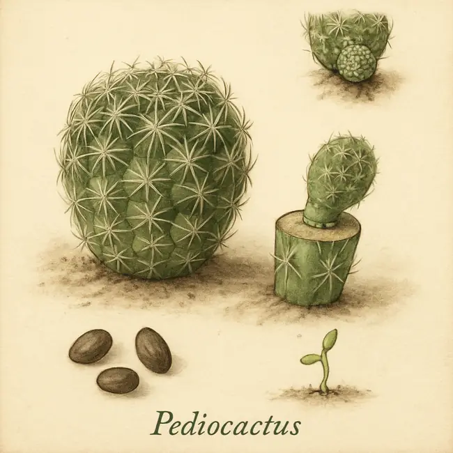 Pediocactus – Botanische Illustration der Vermehrung