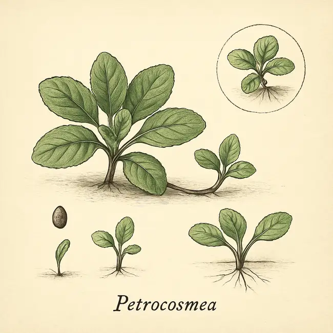 Petrocosmea – Botanische Illustration der Vermehrung