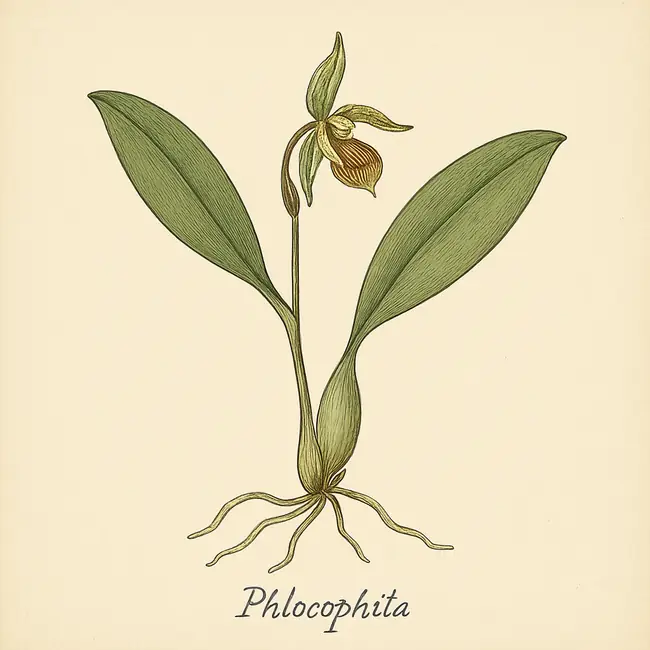 Phloeophila – Botanische Illustration des Habitus