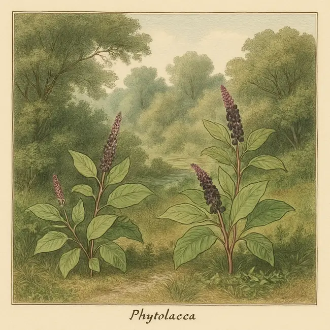Phytolacca – Botanische Illustration des natürlichen Lebensraums