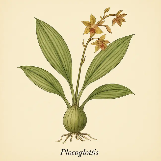 Plocoglottis – Botanische Illustration des Habitus
