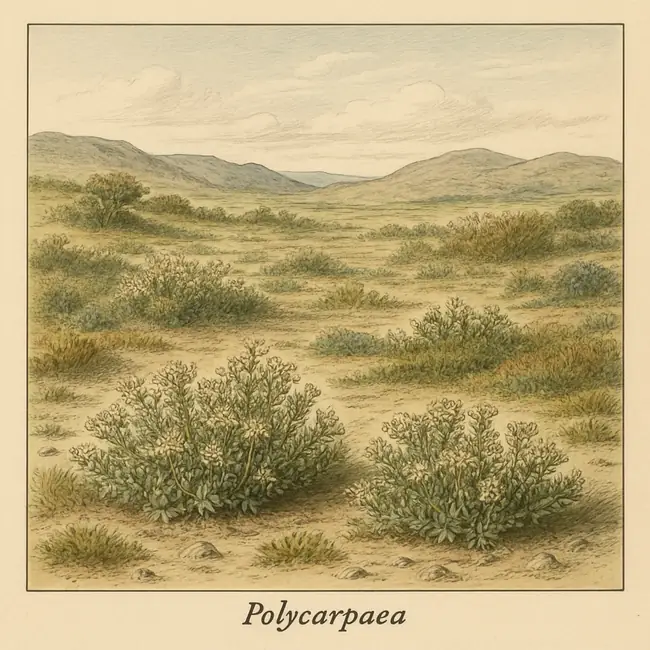Polycarpaea – Botanische Illustration des natürlichen Lebensraums